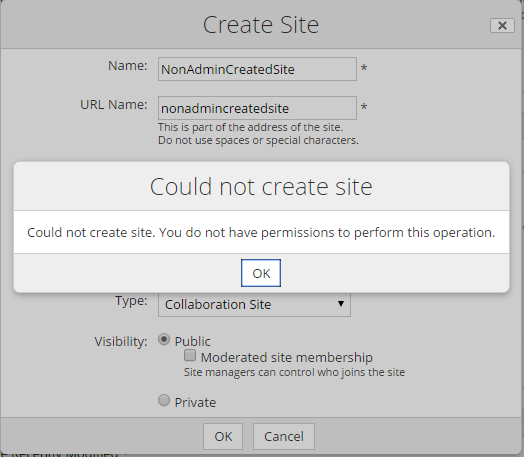 disable non admins to create site 2